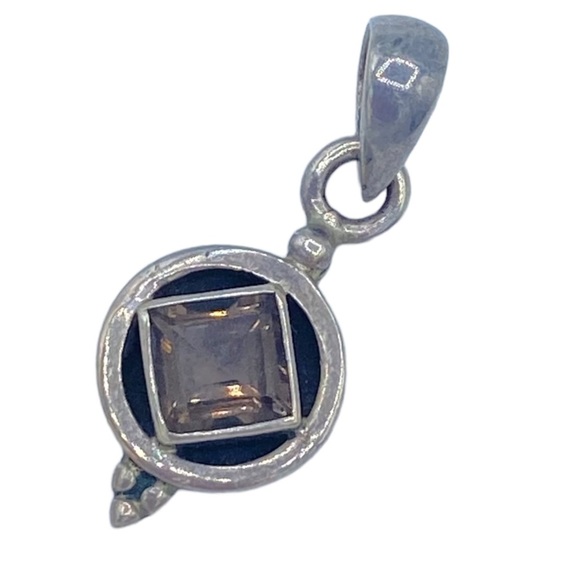 Sterling silver 925 pendant charm geometric w faceted smoked quartz - Picture 1 of 6
